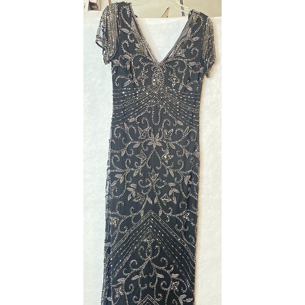 Pisarro Nights Beaded Mesh Column Gown Carbon 6